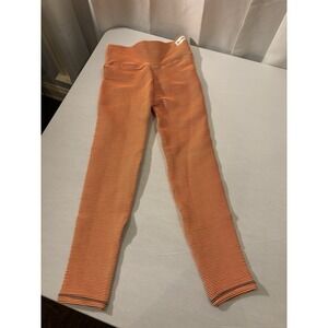 Boom Booty Leggings Large Orange/Gray Yoga Compression Textured Athleisure Gym